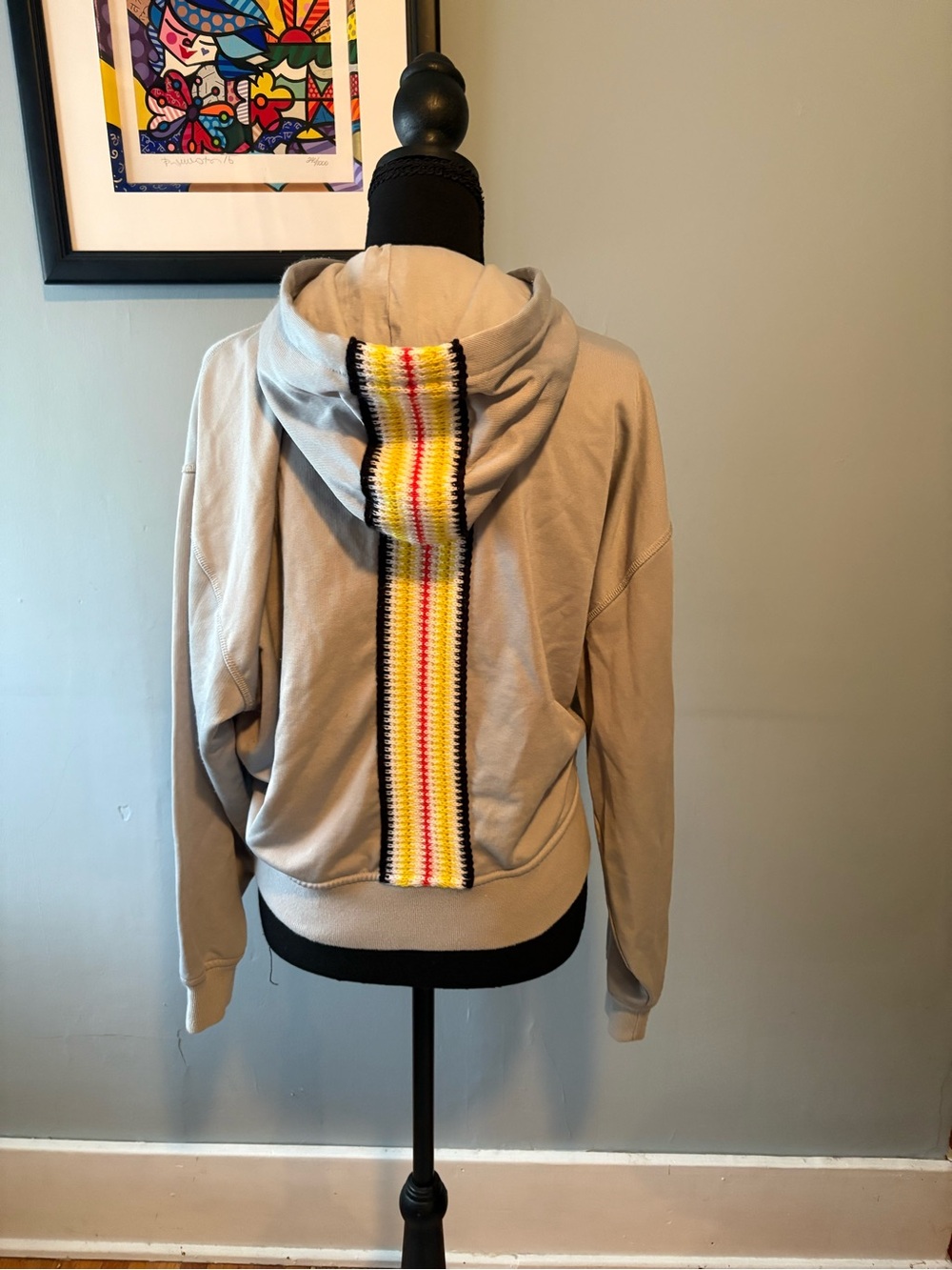 ATM Grey Zip Up Hoodie with Knit Colorful Stripe